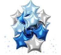 VGRDTW 12PCS Blue Silver Star Foil Balloons, 18 Inch Large Metallic Pentagram for Helium, Birthday, Anniversary Party Decorations