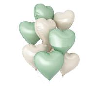 VGRDTW 12Pcs Sage Green & Cream White Heart Shaped Foil Balloons with Ribbon, 18Inch Aluminium Film Helium Balloons for Wedding Birthday Party Decorations, Baby Shower Kids & Event Pla