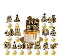 VGRDTW 16 Pack 40th Birthday Decoration Cake Toppers Cheers to Birthday Decorations for Happy 40th Birthday Wedding Anniversary Party Supplies