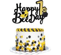 VGRDTW 1st Birthday Cake Topper, Bee Cake Decorations, Glitter Honeybee Cake Sign, Honey Theme Party Supplies for Girls Boys First Birthday Celebration