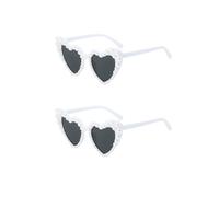 VGRDTW 2 Pack Heart Sunglasses, Pearl Embellished White Frame Vintage Heart Shaped Glasses Retro Cat Eye Love Glasses Fashion Funky Eyewear for Women Party