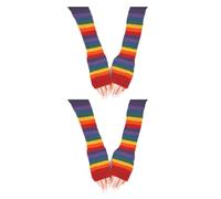 VGRDTW 2 Pairs of Striped Rainbow Colored Arm Warmers, Suitable for Women and Teenagers - Long, Fingerless Gloves, Cold Resistant Arm Covers, Driving, Writing, Outdoor Activity Wear
