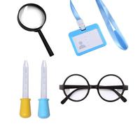 VGRDTW 5 Pcs Kids Scientist Costume Set with Liquid Dropper, Magnifying Glass, Glasses & Work Card, Science Dress-Up Lab Doctor Role Play for Boys Girls, Festival Cosplay Party Outfit