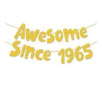 VGRDTW 60th Birthday Banner,Birthday Banners for Men,Gold Glitter Banner - Awesome Since 1965 60th Wedding Anniversary Decorations