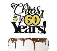 VGRDTW 60th Birthday Cake Topper Black Gold Glitter Cheers to 60 Years Cake Decoration 14.7x13cm 60 & Fabulous Cake Pick for Women Men Anniversary Party Supplies