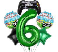 VGRDTW 6th Birthday Decorations Boy, Gaming Birthday Decorations, 40 Inch Giant Number Balloon Set with Controller & Stars, 6pcs Theme Party Supplies for Kids Birthday Party Decorations