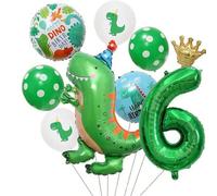 VGRDTW 6th Birthday Dinosaur Decorations - Forest Dino Theme Party Supplies, 9 Pack Green Foil Balloons for Kids Outdoor Indoor Decor