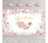 VGRDTW Afternoon Tea Decorations, Tea Party Decorations, Tea Party Banner Photography Backdrop Pink Floral Teapot Design Vintage Garden Supplies Photoshoot Props Background, 180x110cm