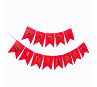 VGRDTW Bright Red & Gold Happy Birthday Bunting - Paper Party Decoration with 11.5x16cm Flags & 5m String for Kids, Adults, Birthdays & Home Celebrations