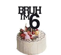 VGRDTW BRUH I'M 6 Cake Topper - 6th Birthday Decorations Boy - Number 6 Topper - Boy 6th Birthday Party Supplies - Black Glitter