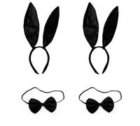 VGRDTW Bunny Ears, Bunny Costume, Rabbit Ears Headband, Black 4pcs with Bow Tie for Adult Kids Halloween Easter Party Cosplay Accessories