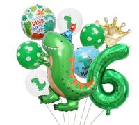 VGRDTW Dinosaur Balloons, Dinosaur Birthday Decorations, 6 Balloon - 6th Birthday Forest Dino Theme Party Supplies, 9 Pack Green Foil Balloons for Kids Outdoor Indoor Decor