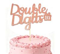 VGRDTW Double Digits 10th Birthday Decorations, 10th Birthday Cake Topper, Happy 10th Birthday Cake Topper - Rose Gold Glitter Double 10 Digits Sign, Ready to Use Cake Decoration