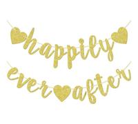 VGRDTW Engagement Party Decorations, Engagement Banner, Wedding Banners, Gold "Happily Ever After" Banners, Pre-Assembled Wedding Party Decor, Romantic Celebration for Anniversary