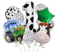VGRDTW Farm Birthday Decorations Set, 40Inch Number 1 Balloon with Cow & Tractor Foils, Farmyard Animals Theme Party Supplies