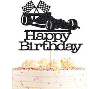 VGRDTW FI Cake Topper, Car Cake Decorations, Race Car Birthday Cake Topper - Black Glitter Racing Theme Party Supplies, 14cm x 11.5cm Single Piece Decoration