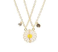 VGRDTW friendship necklace, friendship necklace for 2, best friend necklaces for 2, 2-piece semi spliced daisy double necklaces set, flower pendant jewelry for friends couples parents birthday, gold