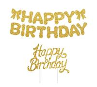 VGRDTW Gold Glitter Happy Birthday Banner & Cake Topper 16 * 13cm Letters 10 * 14cm Paper Party Decoration Supplies Birthday Banner Festive Atmosphere