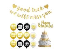 VGRDTW Good Luck Banner - We Will Miss You Retirement Decorations with Happy Retirement Cake Topper, Farewell Bunting Flags for Office Colleague Leaving Party (Black Gold White)
