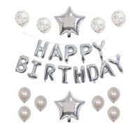 VGRDTW Happy Birthday Banner Silver Letter Balloons, 16 Inch Aluminium Foil with 6 Silver White, 4 Glitter & 2 Star balloons for Baby Shower Birthday Party Kids Decorations