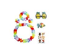 VGRDTW Hawaiian Wreath Set Seven Piece, Hawaiian Fancy Dress, Reusable Wreath Necklace, Summer Beach Party Decoration, Hawaiian Wreath Elastic Flowers, Dew Party Gifts