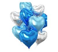 VGRDTW Heart Foil Balloons, 18 Inch Blue, Light Blue & Silver Heart Shape Balloons, 12PCS Party Decorations for Birthdays Graduation Wedding Baby Shower Celebrations