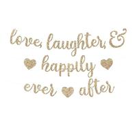 VGRDTW Just Married Banner, Wedding Decorations, Just Married Decorations, Champagne Gold Bridal Shower & Bachelorette Party Sign, Wedding Banner with Glitter Details for Party Supplies