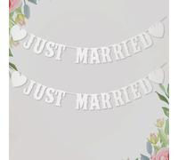 VGRDTW Just Married Decorations, Just Married Banner, Just Married, Bunting Flags 2 Set White Wedding Banners with Hanging Rope, Vintage Rustic Decor for Wedding Cars, Reception, Bridal Shower
