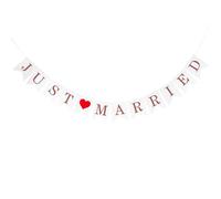 VGRDTW Just Married Decorations, Wedding Decorations, Just Married Banner, Bunting Flag Wedding Party Decorations with Hanging Ribbon, Romantic Newlywed Banner for Car, Photo Backdrop, Rose Gold
