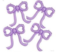 VGRDTW Light Purple Bow Balloons 4pcs - Lilac Bachelorette Decorations with Self-Sealing Valves, Heavy Foil for Bridal Party Wedding Anniversary (Pale Lavender)"