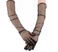 VGRDTW Long Black Gloves, Lace Polka Dot Opera Gloves - Sheer Vintage Mesh Elbow Length 60cm for Ball, Evening Party, Cosplay, Halloween, Tea Dance Costume Accessories