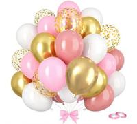 VGRDTW Pastel Pink White & Gold Metallic Birthday Balloons Confetti Latex Balloons - 12 Inch, 60 Pack for Girls' Birthday & Princess Party Decorations