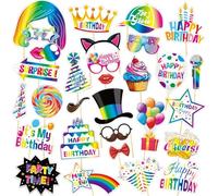 VGRDTW Photo Booth Props, Photobooth Party Props, Photo Props, 30PCS Rainbow Colour Set for Wedding, Birthday Party, Graduation, Selfie Accessories