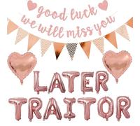 VGRDTW Retirement Decorations, Leaving Decorations, Good Luck Banner, Rose Gold Party Decor Banner, Pennants, 2 Heart Balloons, 12 Letter Balloons for Farewell Graduation