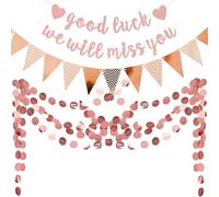 VGRDTW Sorry Your Leaving Decorations, We Will Miss You Banner, Good Luck Banner, Rose Gold Farewell Decor Set With Banner, Triangle Bunting & 4m Garland for Retirement, Farewell, Graduation Parties