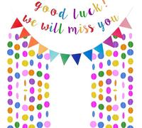 VGRDTW Sorry Your Leaving Decorations, We Will Miss You Banner, Good Luck Banners, Colorful Farewell Decor Set With Banner, Triangle Bunting & 4m Garland for Retirement, Farewell, Graduation Parties