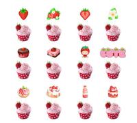 VGRDTW Strawberry Cupcake Toppers 12 Styles 24pcs (2pcs/Style), Red Glitter Strawberry Theme Cupcake Picks for Baby Shower Kids Birthday Summer Party Cake Decorations Supplies