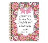 Vgrti I Praise You Because I am Fearfully and Wonderfully Made Coquette Floral Pattern Spiral Notebook Christian Notebook for Women Girls Pink Bow School Supplies Preppy