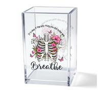 Vgrti It's Okay Only Breathe Acrylic Cosmetic Pencil Pen Holder Cup, Skeleton Desk Organizer Accessories for Office, Inspirational Gifts for Women Girl Coworker Therapist Teacher Respiratory Doctor