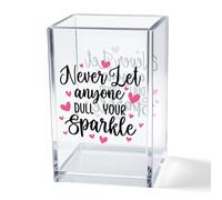 Vgrti Never Let Anyone Dull Your Sparkle Acrylic Makeup Brush Organizer Holder, Girl Power Desk Acrylic Brushes Storage, Inspirational Quote Gifts for Women Friend Sister Make Up Artist Makeup Lover