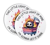 Vgrti This Little Light of Mine I’m Gonna Let It Shine Drink Cup Holder Coaster Set of 2, Funny Coffee Cup Mats for Office Desk Decor, Grim Reaper Gifts Inspirational Work Gifts for Women Men Coworker