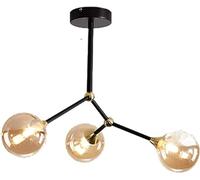 VGTLAKEX Pendant Light Ceiling Light Modern Chandelier 6 Pendant Black with Glass Globes Retro Lights Fixtures(Black and Cognac Cover,59 * 45cm)