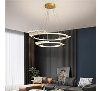 VGTLAKEX Pendant Light Modern 2-Ring Led Chandelier, 123w Gold Acrylic Pendant Light, Adjustable Hanging Ceiling Lighting Fixture for Dining Room, Living(OneColor)