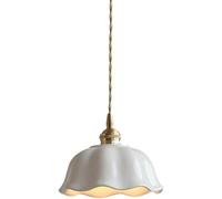VGTLAKEX Pendant Light Small Brass White Ceramics Bedside Pendant Lamp Modern Simple Farmhouse Decorative Light Rustic Hanging Lighting Fixture