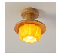 VGTLAKEX Pendant Light Wood Semi Flush Mount Ceiling Light Pumpkin Shape Hallway Lighting Fixture 7 Inch Retro Modern Resin Lamp Nordic Solid Chandelier