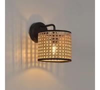 VGTLAKEX Wall Light Rattan Wall Sconce Black Mount Light Woven Lamp Shade Japanese Style Lighting Fixture Vintage Boho for Living Room