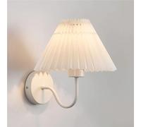 VGTLAKEX Wall Lights Sconces Wall Lamp Led Rustic Bedroom Bedside Sconce with Pleated Fabric Shade French Retro E27 Mount Fixture Antique Brass Finish(Blanc)