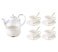 VGVSBG Tea Set Coffee Cup Set Tea Cup Set Glass Teapot With Candle Holder Clear Tea Pot Flower Tea Set Ceramics Coffee Set Tea Office Home