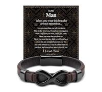 VGWON Gifts for Men Infinity Leather Mens Bracelets Birthday Gift for Men Boyfriend Husband Fiance Friendship Bracelet Men's Bracelets 30th 40th 50th 60th 70th 80th Birthday Gift