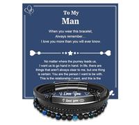 VGWON Mens Natural Stone Leather Bracelet, Valentines Day Gift for Him To My Man Leather Bracelet I Love You Mens Bracelet Men Birthday Gift Boyfriend Husband Couple Men